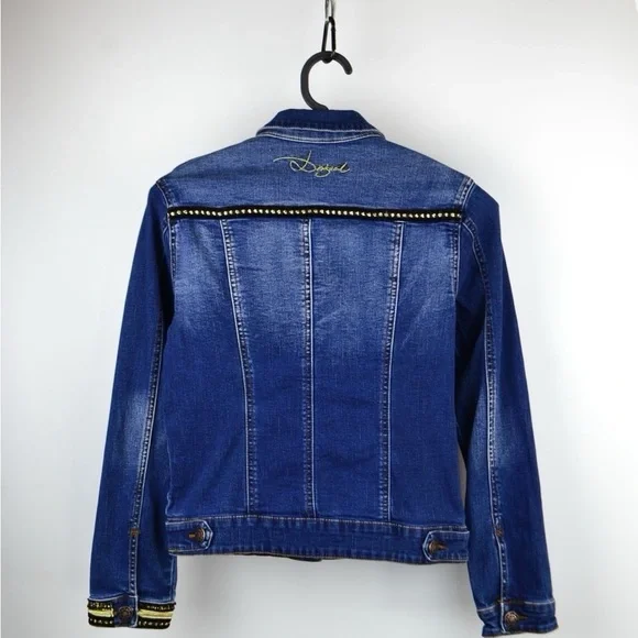 Desigual Floral Print Denim Jacket Blue size 42 or M - Picture 7 of 12